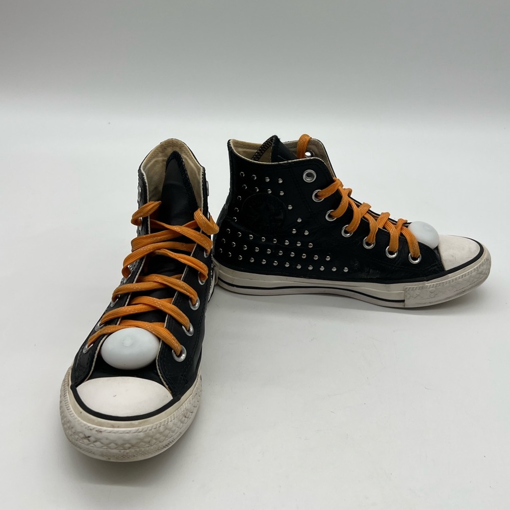 Vintage Converse all star Women Sz 6 Black Leather Sliver Studded Spikes Sneaker - Picture 9 of 13